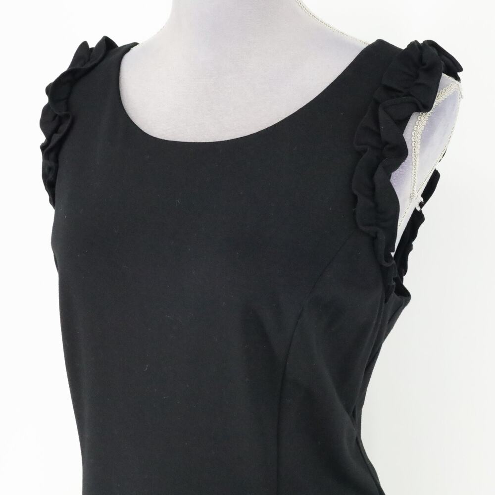 Talbots RSVP Dress Petites 12P Black Stretch Knit Sheath Zip Ruffles Sleeveless - Picture 10 of 15